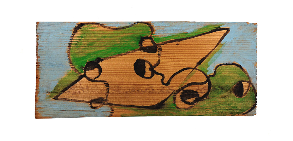 Schindel | 2014 | Holz, Kaseinfarbe, Acrylfarbe | 13.5 x 30.5 x 1.5 cm
